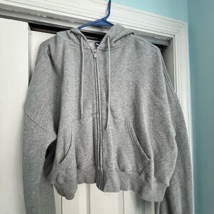Grey cropped zip up hoodie